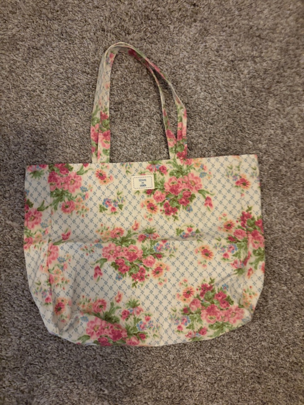 SEZANE Canvas Tote Bag - Pink & Cream